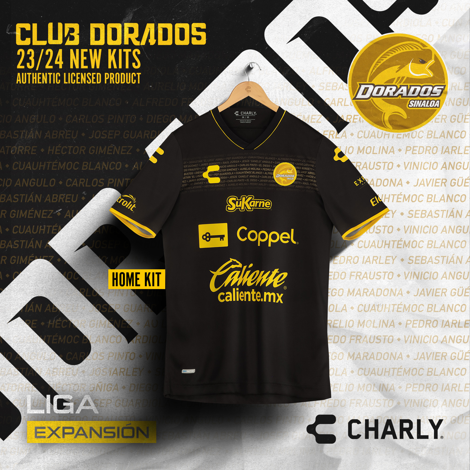 El equipo Dorados de Sinaloa, de la Liga de Expansión del futbol mexicano, dio a conocer uno de sus nuevos jerseys que usará durante el Apertura 2023 y el Clausura 2024, el cual es dedicado a sus leyendas.Dorados, que nació en 2003 y ha tenido dos etapas en Primera División, luce en su uniforme negro con toques en dorado el nombre en el pecho de diversas leyendas que ha tenido el equipo a lo largo de su historia.

Dorados estrenará uniforme dedicado a leyendas